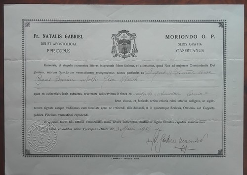 Certificato reliquia prima - certificato,