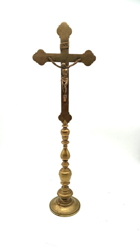 Antica croce candeliere bronzo